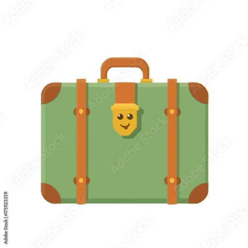 Green Suitcase Illustration Vintage Travel Luggage Icon for Vacation and Adventure