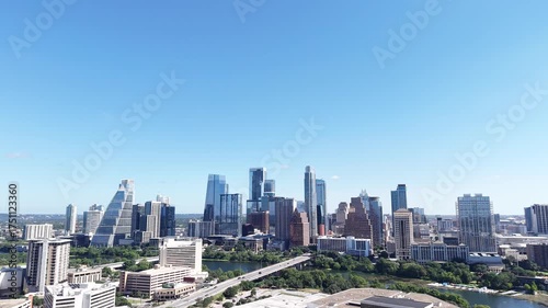 A stunning bird's-eye drone view captures the dynamic Austin, Texas, skyline, affectionately known as the 