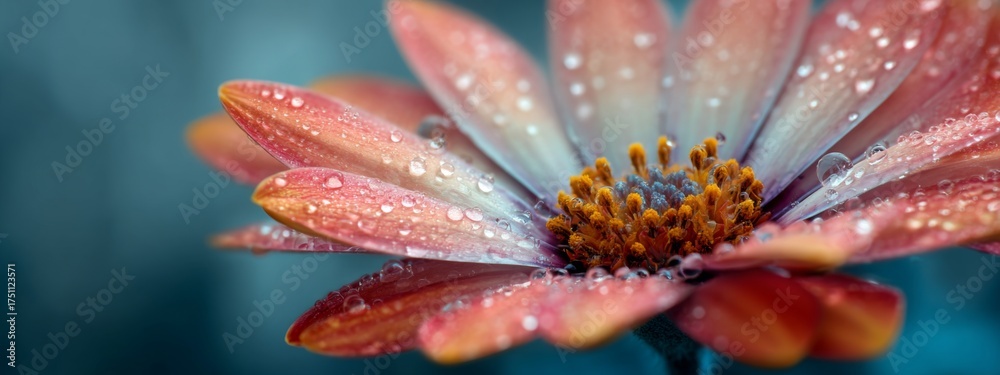 Fototapeta premium Refreshing Close-Up of a Flower with Water Drops in the Morning Tone