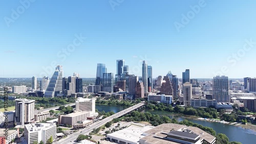 A stunning bird's-eye drone view captures the dynamic Austin, Texas, skyline, affectionately known as the 