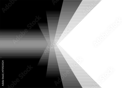 Smooth vector transition from black to white with broken lines. Halftone. Symmetrical Vector background for covers, advertising, packaging. Striped design element. Label. Abstract rays. Place for text
