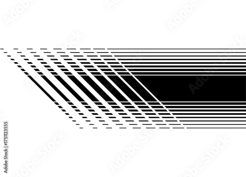 Racing Vector stripe on a car body. Black striped pattern of lines on a white background. Sports design element on a car body, boat, sportswear, toy. Vector background. Halftone.
