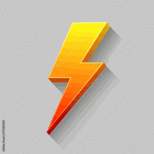 Stylized 3D lightning bolt symbol with a vibrant yellow to red gradient and a long shadow on a grey background.