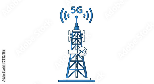 Illustration of a 5g cellular tower, symbolizing modern communication and wireless technology advancement