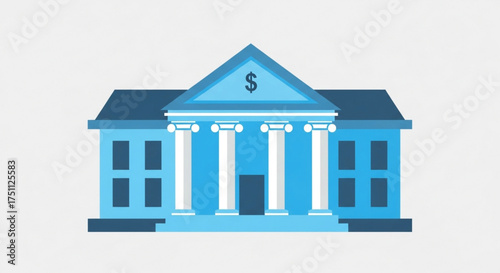 Blue bank building, representing financial institution and banking services with modern architectural design