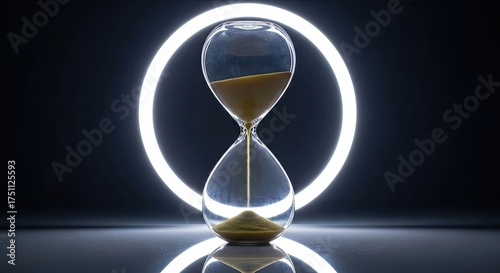 Elegant Hourglass Measuring Precious Time Against a Neon Glow