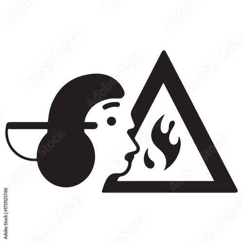 Warning of fire hazard near woman with hair curlers a critical safety symbol for prevention of home fires and potential injuries