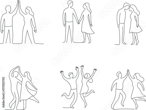 vector illustration of a set of couple pose, line art 