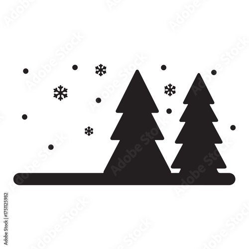 Winter Scene with Pine Trees and Falling Snow Simple Vector Illustration Holiday Season Graphic