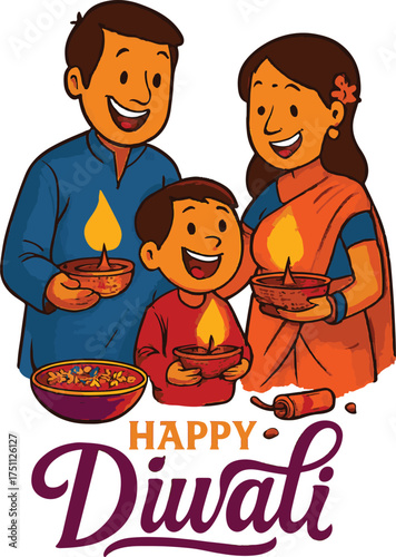Family of Three Celebrating Happy Diwali