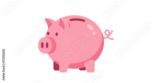 Pink piggy bank, a symbol of saving money and financial planning for the future with a curly tail
