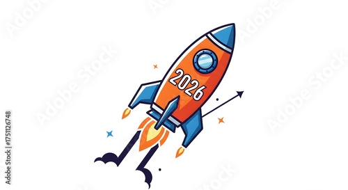 2026 rocket launch future success growth and new year goals concept