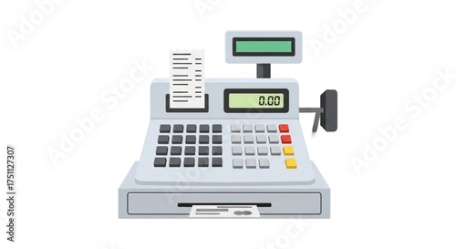Cash register with receipt financial transaction, payment, and point of sale concept cartoon illustration