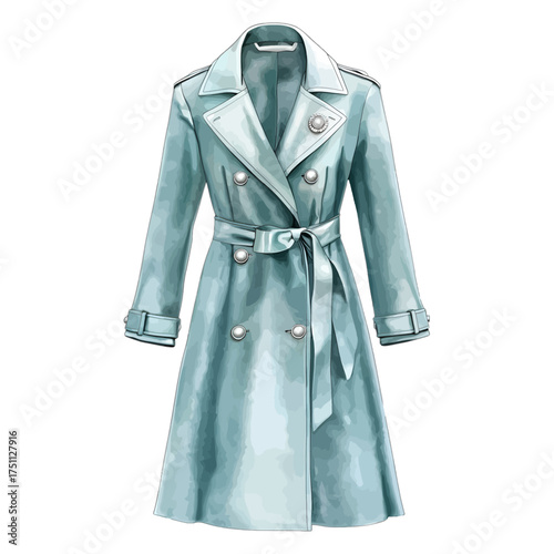 Elegant Watercolor Blue Trench Coat
