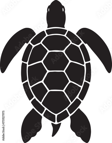 Black sea turtle silhouette isolated on white background