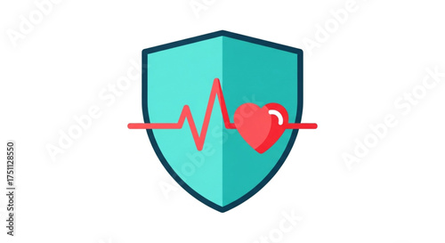 Health insurance concept with shield, heart, and heartbeat line for healthcare and medical protection