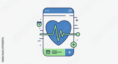 Health app concept with heart, heartbeat line, and mobile phone for digital healthcare and fitness