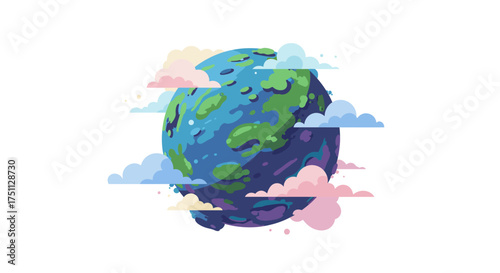 Stylized Earth Surrounded by Colorful Clouds Illustration