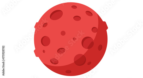 Cartoon Red Planet with Craters and Shadow