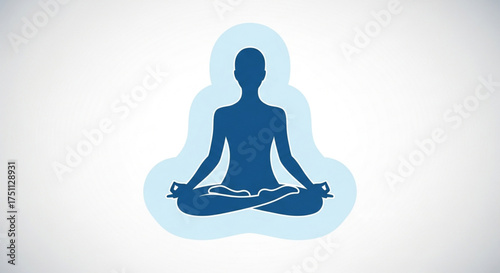 A woman in lotus position meditating with a blue aura, promoting mindfulness and inner peace