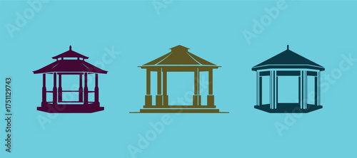 flat modern illustration of a gazebo design vector icon