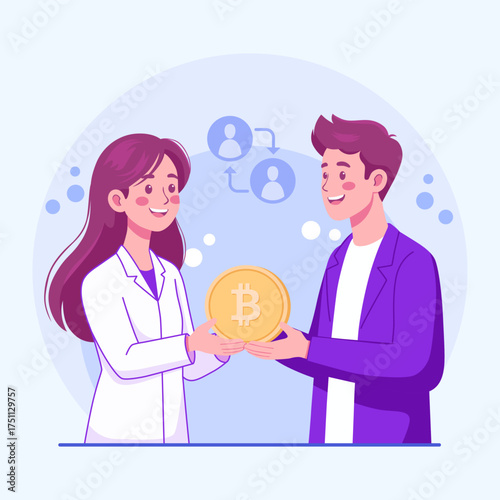 Flat vector depicting a P2P crypto transaction
