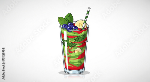 Colorful smoothie with fresh fruits and vegetables for healthy eating and detox diet concept illustration