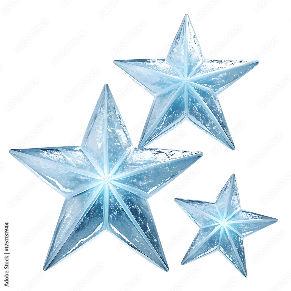 Fototapeta premium Sparkling translucent crystal stars cluster abstract overlay element for festive and celebration designs isolated on transparent background