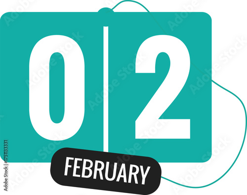 02 February Daily Calendar Icon in flat design style green and white