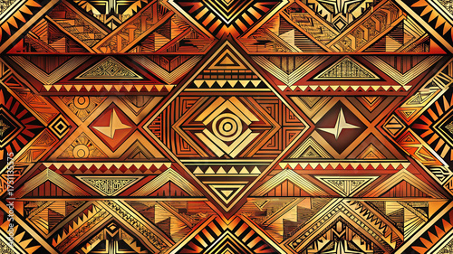 Samoan Tatau Bands Pattern, Polynesian geometric tattoo border and armband motifs in copper and gold, tribal linework design, seamless ethnic background for apparel, wallpaper, print and decor