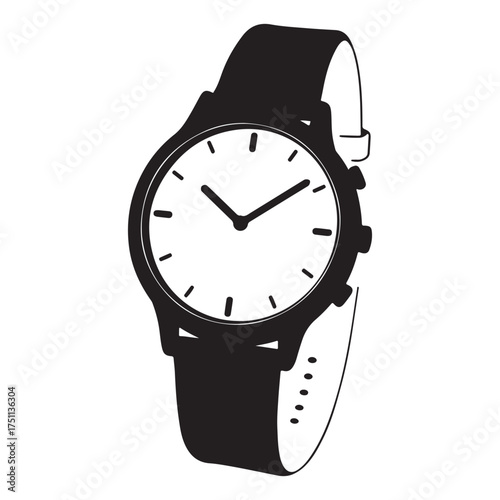 Classic Black and White Wristwatch Timepiece Design Elegant Style Minimalist Illustration for Fashion Accessory and Punctuality Conceptual Images