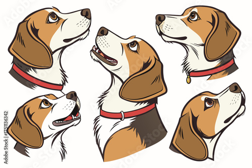 Cute 6 Dog Faces – Colorful Digital Illustration on White Background