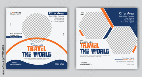 Summer Holiday Promotion Travel post banner Template and Modern Traveling Agency vector Design