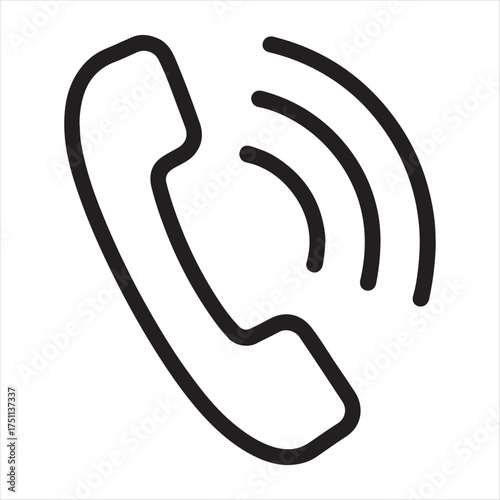 Simple hand drawn outline of a telephone receiver with sound waves indicating an incoming call or ringing