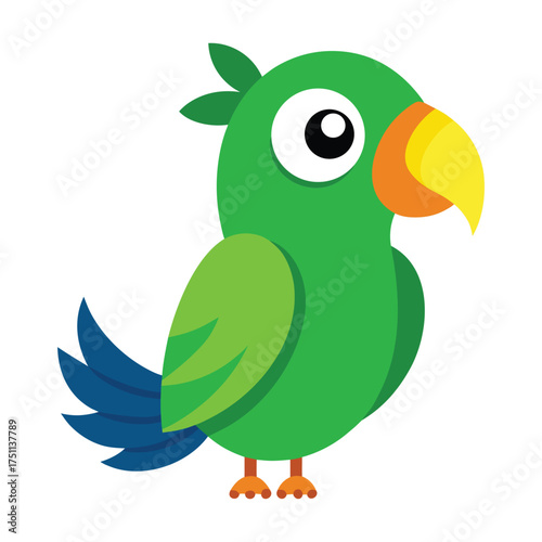parrot, tropical, bird, green, feathers, cartoon, cute, exotic, jungle, colorful, wings, animal, illustration, vector, bright,