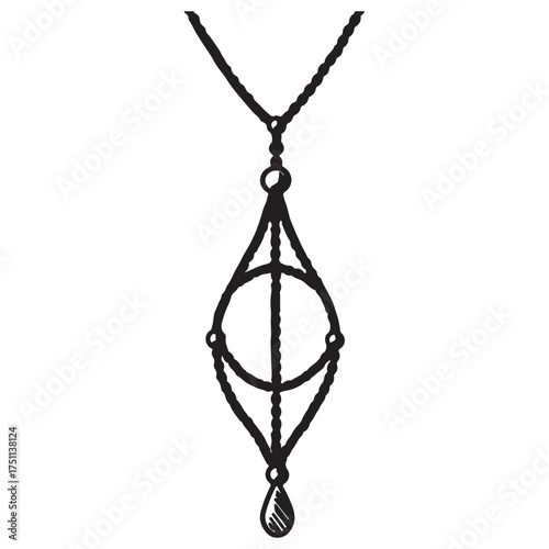 Hand Drawn Deathly Hallows Necklace Illustration Line Art Magic Symbol Concept Minimalist Style Bohemian Jewelry Pendant isolated on White Background