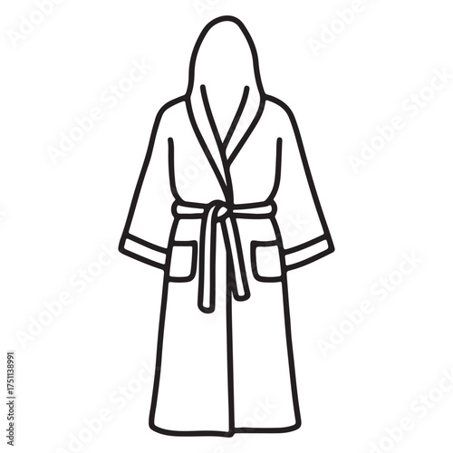 Simple Bathrobe Illustration with Hood and Pockets Ideal for Relaxation and Comfort Black and White Outline