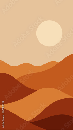 Illustration of desert landscape with sun and dunes