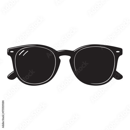 Stylish Black Sunglasses Illustration Vector Graphic Summer Fashion Accessory Eye Protection Essential Holiday Item Minimalist Design Isolated on White