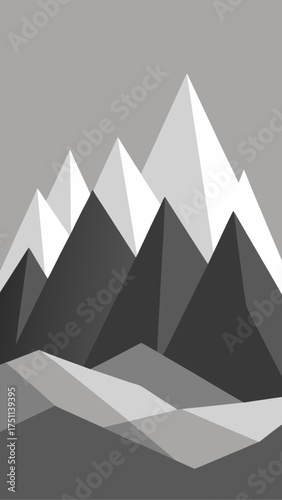 Geometric mountain range in shades of gray and white
