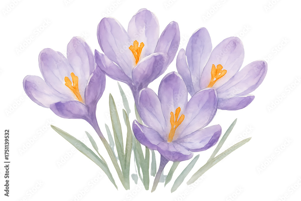 Fototapeta premium Delicate purple crocus flowers isolated on transparent background