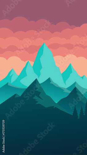 Illustration of mountain range with a cloudy sky