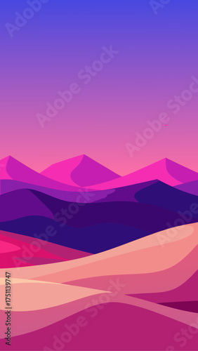 Illustration of desert landscape at sunset with dunes