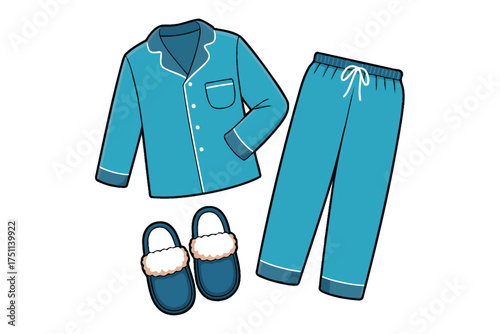 Vector art of pajamas and slippers, a cozy sleepwear set illustration