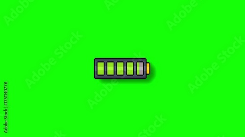 Seamless Loop Retro Pixel Art Animation of a Battery Icon Charging and Filling Up