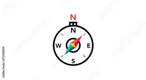 Colorful compass icon, a vibrant symbol of direction, perfect for travel, adventure, and educational materials