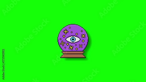 Seamless Loop Retro Pixel Art Animation of a Shining Crystal Ball with an All-Seeing Eye