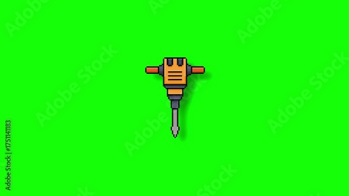 Seamless Loop Retro Pixel Art Animation of a Working Jackhammer Pounding