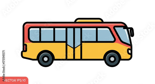 Red and yellow bus, a common mode of public transportation for commuting and traveling between cities and towns
