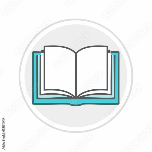 Illustrated Icon of an Open Book with Blank Pages within a Circular Frame